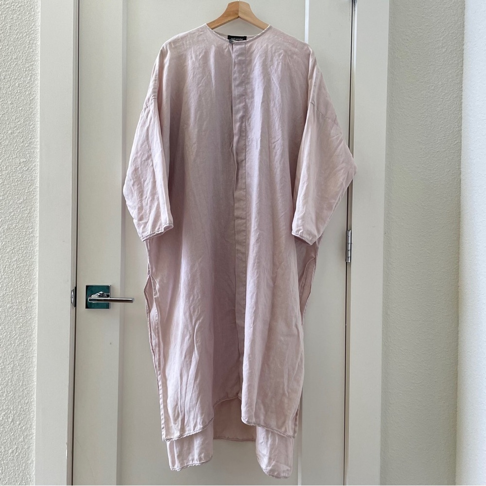 Eskandar Oversized Linen Dusty Pink Hidden Buttons Tunic Dress Size 0